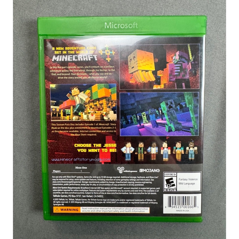 Minecraft Story Mode Season Pass Disc Xbox One Telltale Games Mojang Microsoft - Picture 4 of 4